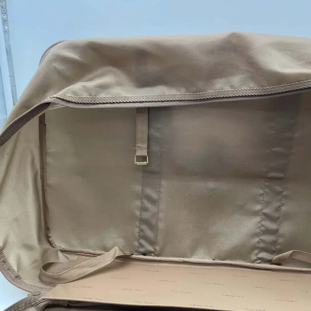 Vintage Pierre Cardin Tan Canvas Travel Bag, Soft-Sided Suitcase with Leather Tr